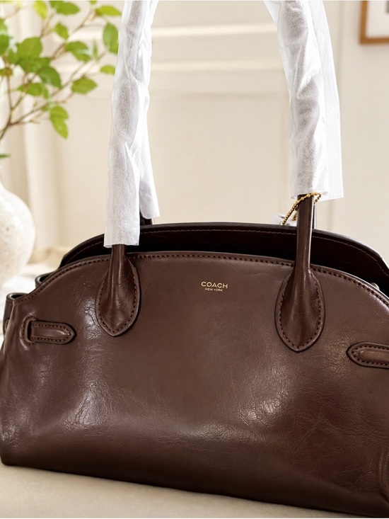 Coach Handbags - Coach Dark Brown Leather Satchel with Gold Logo